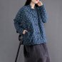 Vintage Handmade Small Wadded Jacket Plate Buttons Print Stand Collar Short Cotton-padded jacket W14