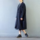 Spring Autumn Women Striped Loose Casual A-line Long-sleeve Single Button Linen Jacket S449