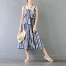 Costumes for Women 2017 Summer Stripe Sleeveless Square Collar Crop Top Mid-Calf Skirt Casual Two Pi