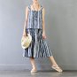 Costumes for Women 2017 Summer Stripe Sleeveless Square Collar Crop Top Mid-Calf Skirt Casual Two Pi