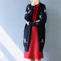 Women Autumn Winter Jacket Retro Exquisite Embroidery Long-sleeve Knitted Cardigan S420