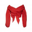 Cotton Bishop Sleeve Magenta Pure Color Crop Top