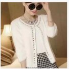 autumn winter women fashion casual cardigans beading round collar bleading thick mohair knitted swea