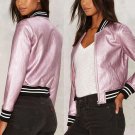 Metal color PU Leather Short Jacket Streetwear Coat Cropped Jacket Short Coat Casual Fall Winter Wom