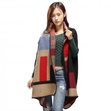 Street Snap 2017 Winter Runway Shawls Womens Plaid Woolen Cape Poncho Jacket Lady Warm Oversized Car