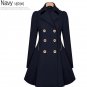 2015 Women\'s Autumn Slim Trench Winter Double Breasted Coat Turn-down Collar Long Warm Overcoat P