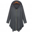 Cotton Trench Coat Women Autumn Winter Hoodied Overcoat Female Zipper irregularity Cardigans Grey/ B