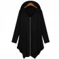 Cotton Trench Coat Women Autumn Winter Hoodied Overcoat Female Zipper irregularity Cardigans Grey/ B