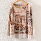 2017 Winter Vintage Fashion Women Batwing Sleeve Knitted Paris Travel Print Sweater Coat Jumper Pull