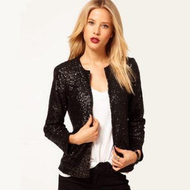 New Women Casual Basic Autumn Winter Sequins Top blusas Blazer Fashion Coat Jacket Long Sleeve Large