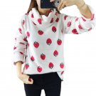 Red Strawberry Print Women Hoodies 2017 Casual Winter Long Sleeve Sweatshirt Harajuku Scarf Collar L