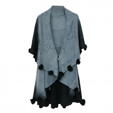 AASS Hot Womens Loose Knitting Batwing Wool Poncho Jacket Winter Warm Cloak Coat Cardigan Celadon