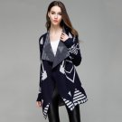 2017 Women Winter New Arrival Knitted Geometric Long Cardigans Large Size Long Sleeves Turn-down Col