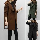 Autumn Winter Women Casual Coats Turn-down Collar Warm Woolen Long Sleeve Slim Outwear Lapel Cardiga