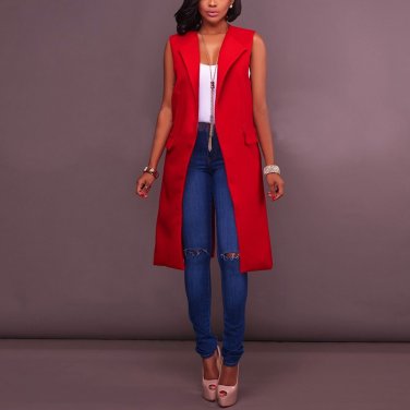 Top Sell Good Quality Women Fashion Autumn Winter Sleeveless Vest Coat Slim Long Coat Trench Outwear