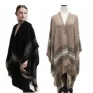 New Women\'s Winter Poncho Cape Coat Vintage Blanket Womens Tassel Shawl Cardigan Woolen Scarf Overw