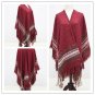 New Women\'s Winter Poncho Cape Coat Vintage Blanket Womens Tassel Shawl Cardigan Woolen Scarf Overw