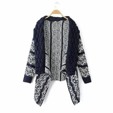 2017 Autumn Winter New Sweaters Women Lapel Neck Irregular Hem Crochet Cardigan Sweater Female Vinta
