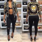 Autumn Winter Pattern Printed Women Coat Long Sleeve Biker Short Coat Jacket Zip Outwear Sukajan Sho