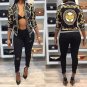 Autumn Winter Pattern Printed Women Coat Long Sleeve Biker Short Coat Jacket Zip Outwear Sukajan Sho