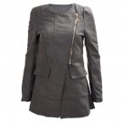 HOT SALE Women Woolen Winter Warm Zipper Trench Long Coat  Parka Outwear Black Gray M-XXL