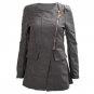 HOT SALE Women Woolen Winter Warm Zipper Trench Long Coat  Parka Outwear Black Gray M-XXL