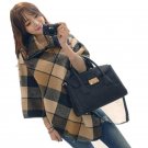 Autumn and Winter Women Turtlenck Sweater Plaid Cloak  Oversized Cape Woolen Coat Jacket Pullover Po