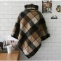 Autumn and Winter Women Turtlenck Sweater Plaid Cloak Oversized Cape Woolen Coat Jacket Pullover Po