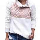Hitmebox Autumn Winter Casual Women Snap Collar Patchwork Fleece Tops Fuzzy Color Block Long Sleeve 