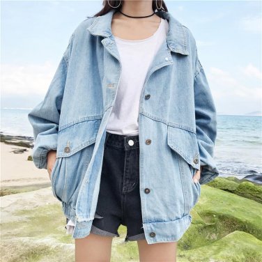 2017 Women Basic Coats Autumn Winter BF Women Denim Jacket Oversized Long Loose Female Jeans Coat Pl