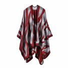 Women Striped Thick Shawl Loose Overwear Coat Oversized Winter Warm Poncho Cape 130x150cm