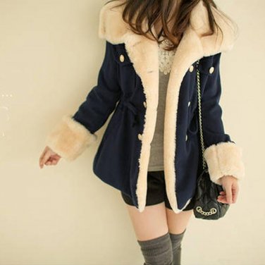 2017 Coat 1PC Trench Winter Warm Double-Breasted Wool Blend Women Coat Long Sleeve Fashion Bomber Ou