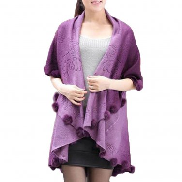 AASS Hot NEW Womens Loose Knitting Batwing Wool Poncho Jacket Winter Warm Cloak Coat Cardigan Purple