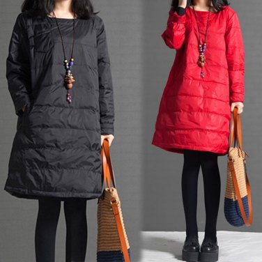 2017 Autumn winter women long coat,Thin cotton long-sleeved dress female large size women solid colo