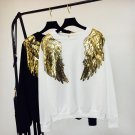 2017 Autumn Winter Hoodie Women Heavy Angel Wings Loose Beads Embroidery Long Sleeved Pullover Coat 