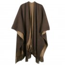 Oversize Deversible Women Winter Knitted Cashmere Poncho Capes Shawl Cardigans Sweater Coat