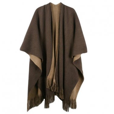 Oversize Deversible Women Winter Knitted Cashmere Poncho Capes Shawl Cardigans Sweater Coat