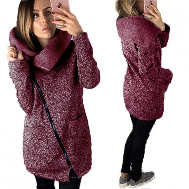 Zipper Women Jackets Oversized Autumn Winter Coats Long Sleeve Outerwear Jacket Turn-down Collar Fem