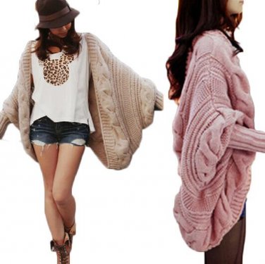 New Knitted Wool Winter Cardigans Poncho Capes Long Sleeve Oversize Women Sweater Crochet Black Batw