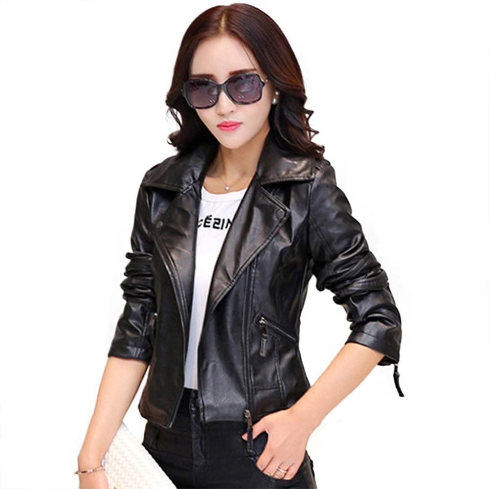 Hot New 2017 Women Faux Leather Jackets jaqueta couro Winter Coat veste en cuir femme Black Red Bike