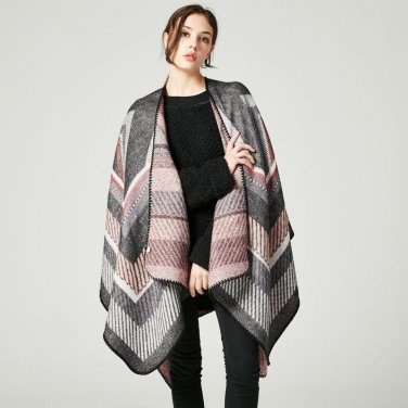 2017 New Winter Autumn Warm Cashmere Feel Scarf Women Poncho Blanket Cape Striped Vintage Shawls Coa