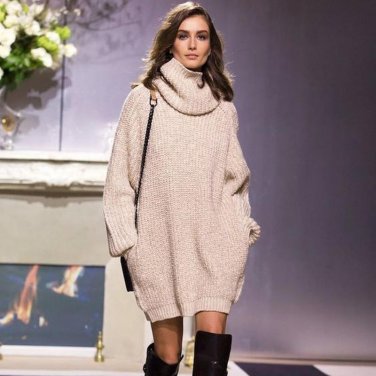 SexeMara Winter Long Pullovers Sweaters for Womens Loose Turtleneck Knitted Fashion Casual Coats Sol