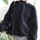 Free shipping women fashion fluffy coat stand collar long sleeve loose cute sweatshirt pullover lamb