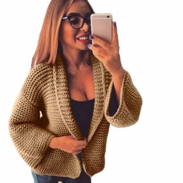 Solid Cardigan Loose Knitted Sweater Casual Jumper Coat Pull Hiver Femme gb2