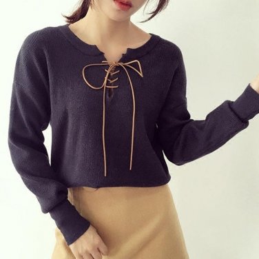 Sexy knitting pullover Fashion lace up autumn winter women tops Casual hollow out jumper pull femme 