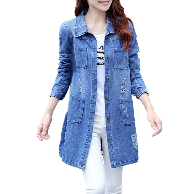 2017 Winter Coat Women Fashion Loose Cotton Denim Coat Long Sleeve Jeans Coat Women Tops Casual Wint
