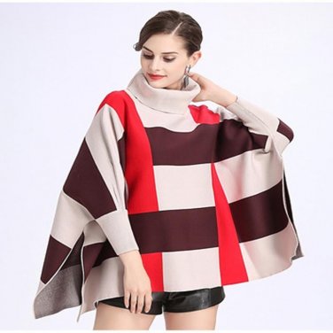 2017 Autumn And Winter Plaid Bat Sweater Long Paragraph Sweater Coat Cloak FREE SHIPPING