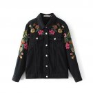 In the autumn of 2017 new women\'s fashion all-match skinny denim jacket coat embroidered flowers