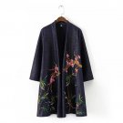 Floral Embroidered Open Front Cardigan Autumn Winter Knitted Cardigans Coat Long Sleeve Poncho Sweat