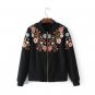 Floral Embroidered Bomber Jacket Autumn Navy Long Sleeve Short Slim Boho Chic Style Streetwear Pilot